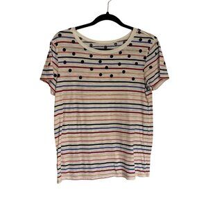 Ann Taylor Loft Outlet Women SZ S White Multicolor Striped Polka Dot S/S Tee Top
